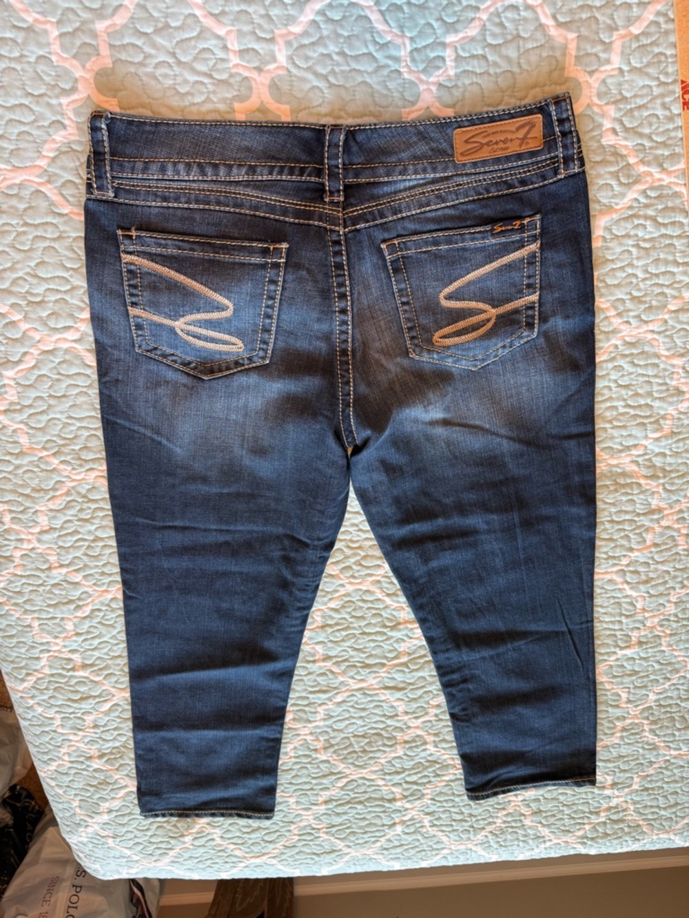 Seven7 Capri Jeans Size 32 Blue Stretch Denim Mid Rise Cropped Pants